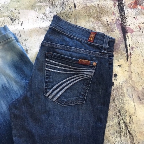 Used 7 For All Manking Dojo Painted & Bleached Wide Leg Jeans in Size 28 x 31 - Picture 2 of 5